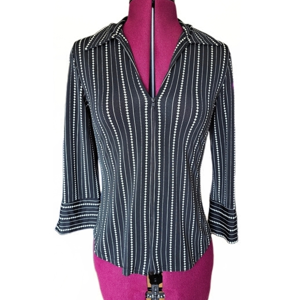 Heartsoul 90's Y2K Shacket Retro Black  Beige Diamond Striped Women's Full Zip